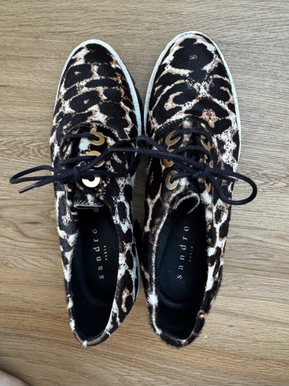 Sandro Leopard Print Lace-Up Chunky Loafers in Brown and Black - Picture 7 of 8